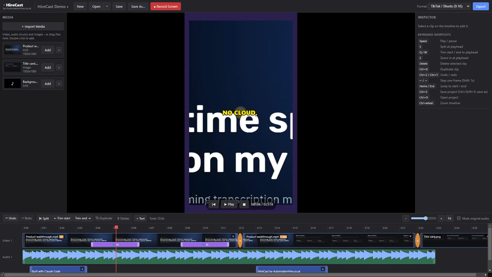 HireCast previewing a 9:16 TikTok format