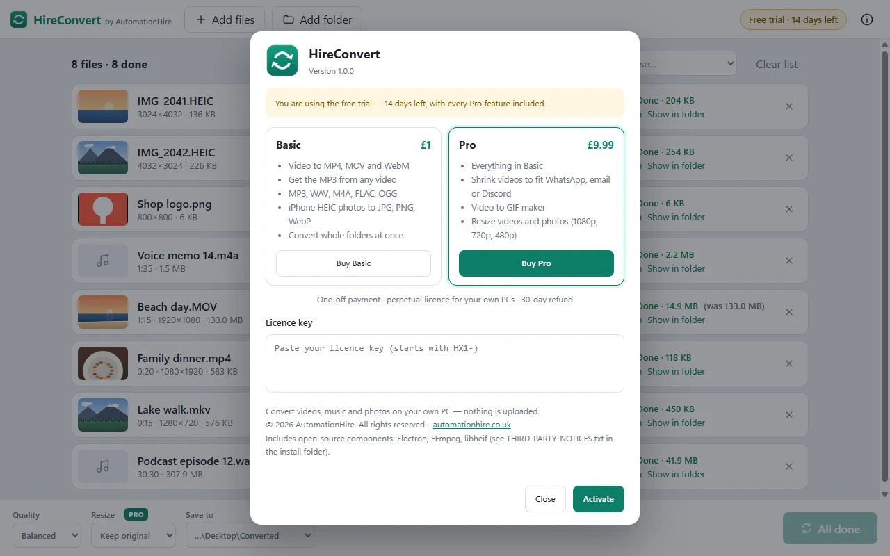 HireConvert Basic and Pro editions
