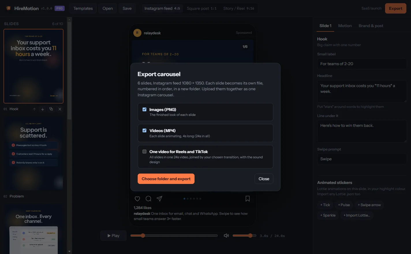HireMotion export options