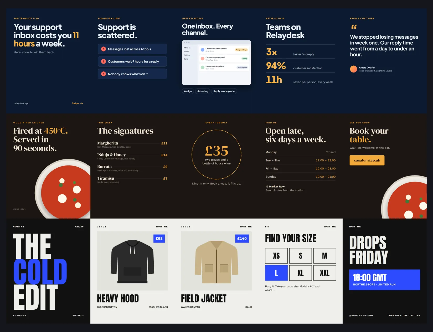 Slides exported from the SaaS, restaurant and clothing templates